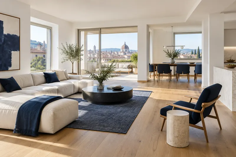 Interno luminoso con parquet e dettagli in legno, immagine dimostrativa